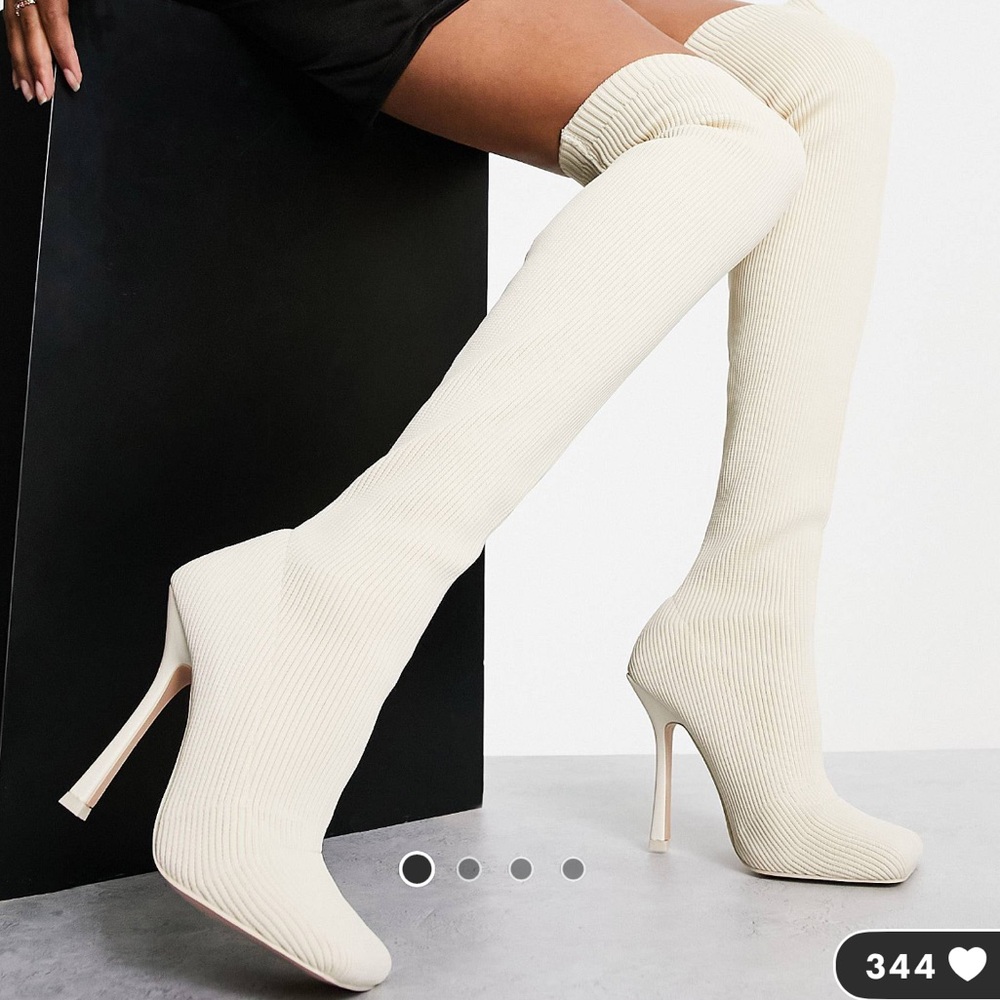 over-the-knee knitted stiletto boots in off-white